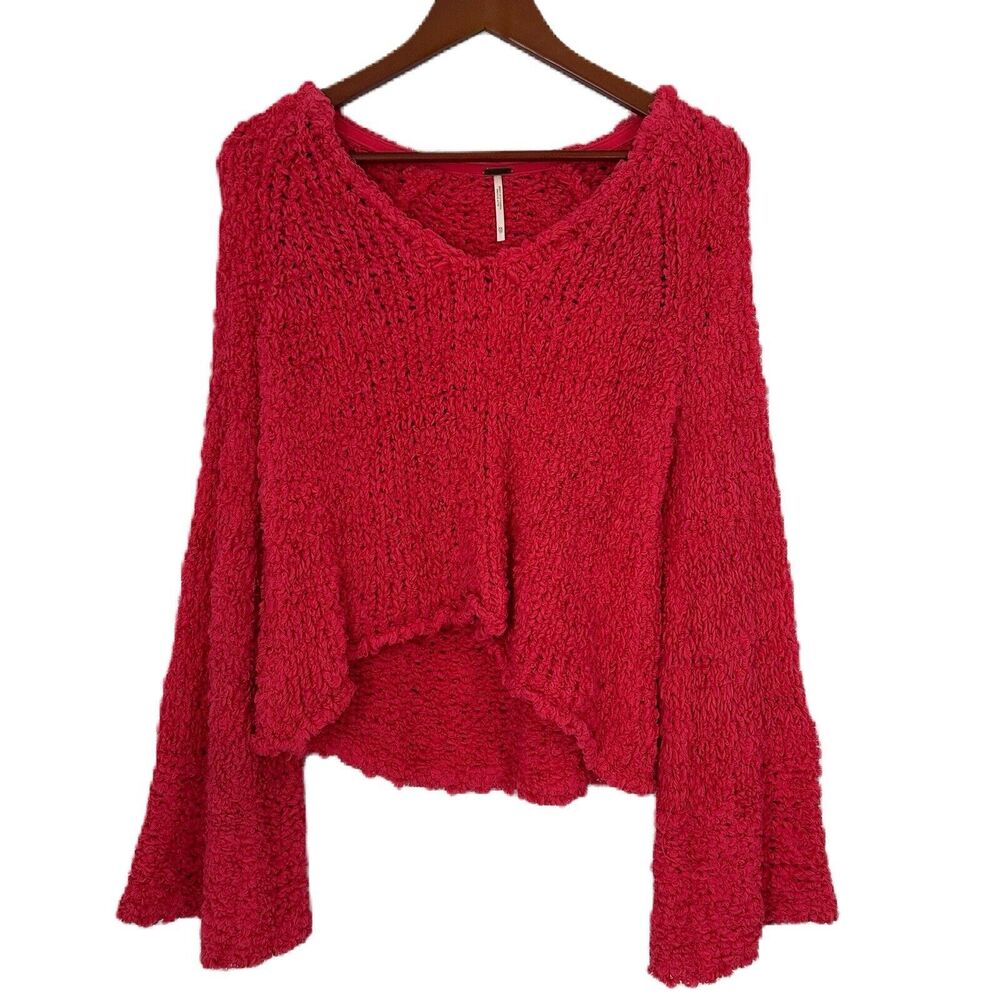 Free People Sweater Top Women XS Pink Sand Dune Bell Fuzzy Knit Boho Chic Comfy